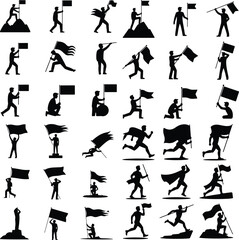 Man Lifting National Flag Silhouette Set – Patriotic Vector Bundle National Flag Holding Man Silhouettes – Independence & Pride Collection