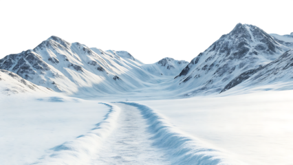 winter landscape of mountains with path  isolated on white background PNG