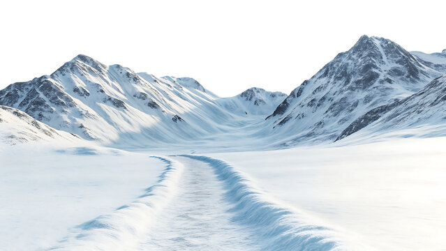 winter landscape of mountains with path  isolated on white background PNG