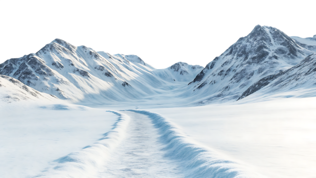 winter landscape of mountains with path  isolated on white background PNG