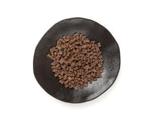 Mini bone-shaped pet food, small dogs crunchy treats, flavored brown dry kibble, canine food