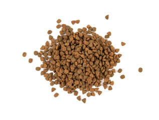 Dry pet food, dog kibble pile, puppy pellets, small canine protein croquette meal, animal food