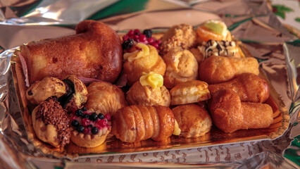 Assorted Italian pastries on a tray.