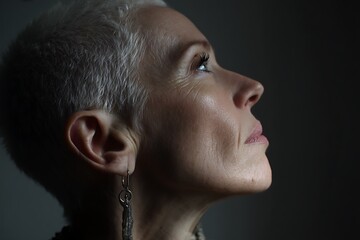 Obraz premium White hairless woman profile portrait photo shot 