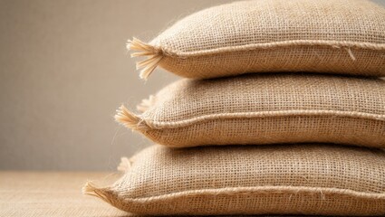 Stacked Burlap Sacks Rustic Texture and Natural Fiber Packaging for Various Purposes