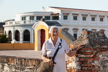 Active senior concept. Senior travel concept. Senior lifestyle. Senior woman tourist in Cartagena...
