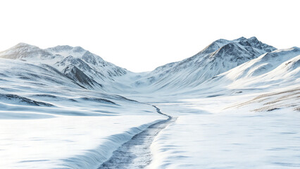 winter landscape of mountains with path  isolated on white background PNG