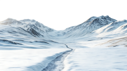 winter landscape of mountains with path  isolated on white background PNG