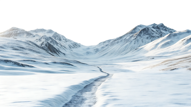 winter landscape of mountains with path  isolated on white background PNG