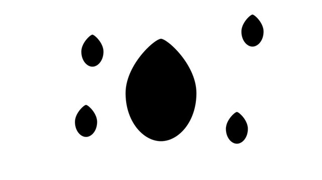 Zoom in and out animation the oval symbol. Large black symbol in the center and four small symbols around. Seamless looped 4k animation on white background