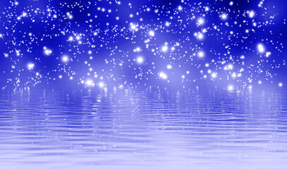 Dazzling night sky and serene water reflection create a magical atmosphere of serenity and wonder