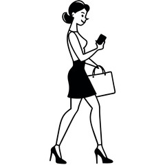 Stylish Woman Walking, Shopping, and Using Smartphone