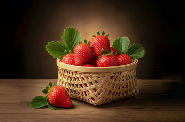 Fresh Strawberries in a Woven Basket Ready to Eat