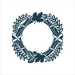 Wheat and Bay Leaf Wreath Vector Illustration