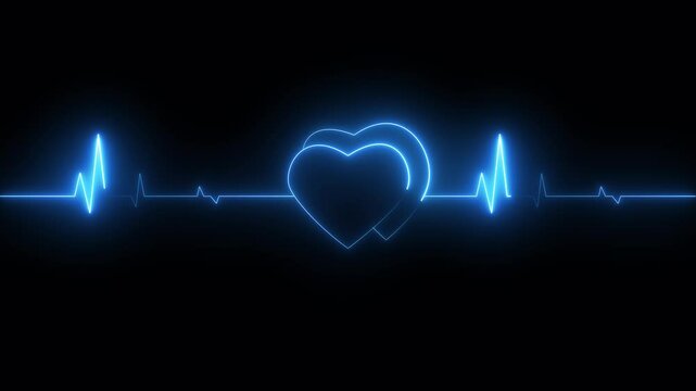 Elegant emergency neon heart silhouette , heart beat with love icon animation conveys romantic love and passion. 4k animated isolted on black background.