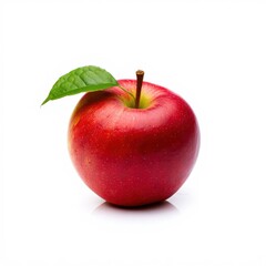 Perfect Red Apple with a Green Leaf Isolated on White Background for Healthy Eating and Food Photography