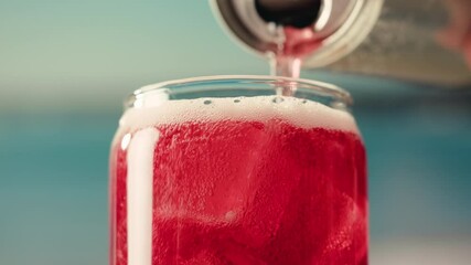 Opening soda or beer can, macro close up of can pull tab opening, watering refreshment, hand open lemonade or juice.