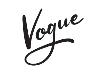 Vogue lettering text heading. Fashion postcard or banner. Vogue word vintage italic handwritten style clipart element.