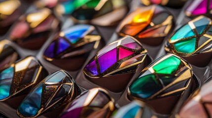 Colorful nail art designs displayed in an organized manner at a beauty supply store