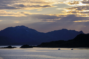 Midnight sun at Vestfjorden, Lofoten islands, Norway