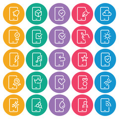 Circle color outline icons set for Smartphone services
