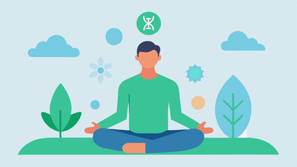 Meditation and Mindfulness A serene scene of a biohacker meditating outdoors with symbols of tranquility and wellbeing representing the mental aspects of hormone optimization.