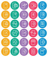 Circle color outline icons set for Smartphone services