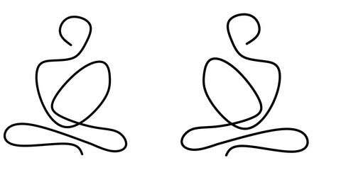 A single black line art of two abstract figures in a meditative yoga pose, reflected in harmony and form. This serene design symbolizes peace, mindfulness, and inner balance—ideal for a wellness theme