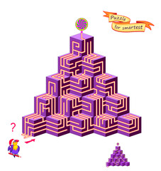 Best labyrinths. Can you find the way to the top of pyramid? 3d puzzle. Logic game for children and adults. Brain teaser book with maze. Educational page. Kids activity sheet. Flat vector illustration
