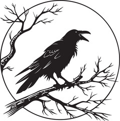 An elegant silhouette of two birds on intertwining tree branches enclosed in a circular frame. Great for spiritual, natural, or Islamic-themed design elements.