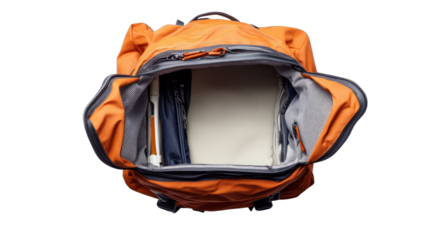 open backpack isolated on white background	