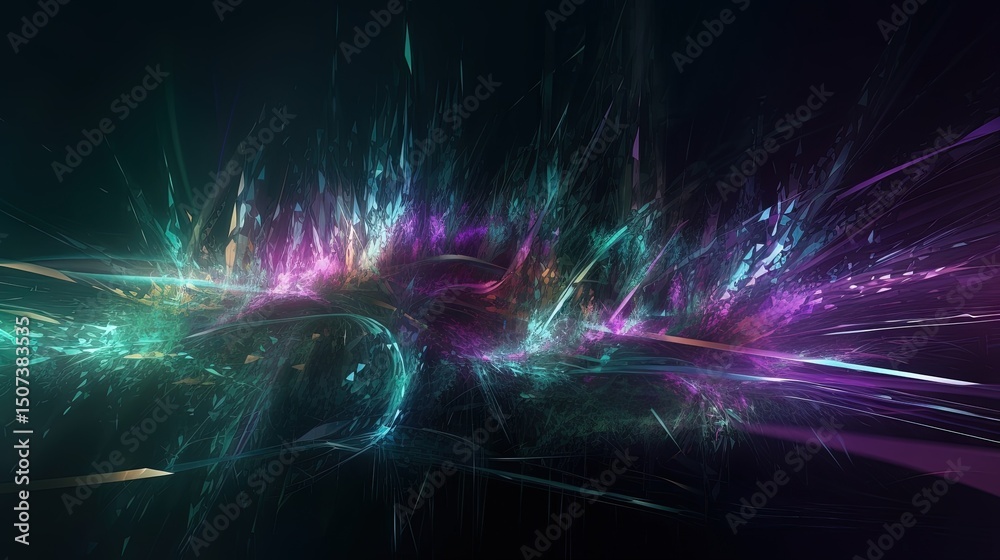 Poster Futuristic abstract network of glowing digital connections and flowing data streams in cyberspace