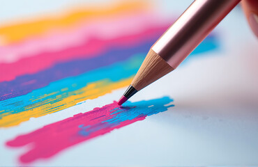 shot rose gold stylus hovering layered digital paint strokes soft diffused light vibrant colors blending