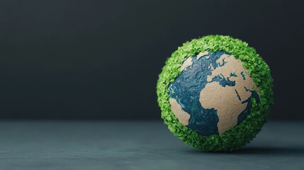 Fototapeta premium net zero with carbon impact concept. Eco-friendly globe made of greenery on a dark background.