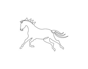 Fototapeta premium Horse animal continuous line. Continuous one line drawing of horse. Fast animal, horse power concept. Single line drawing