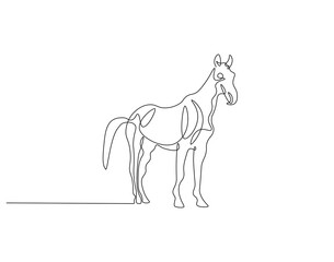 Horse animal continuous line. Continuous one line drawing of horse. Fast animal, horse power concept. Single line drawing