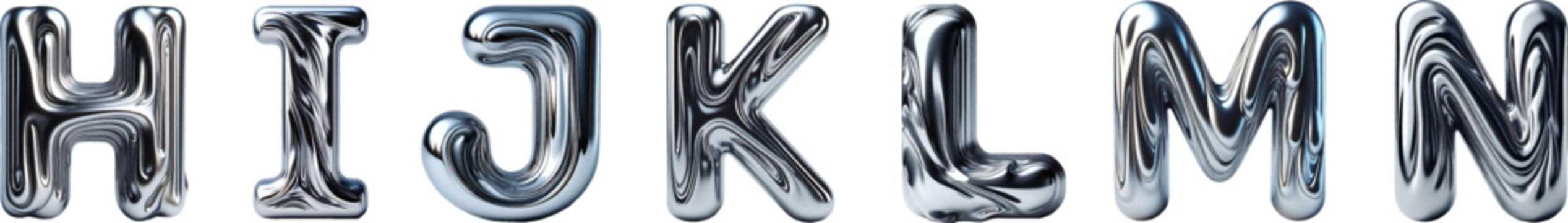 Shiny Steel Alphabet H&ndash;N &ndash; Editable 3D Font Collection