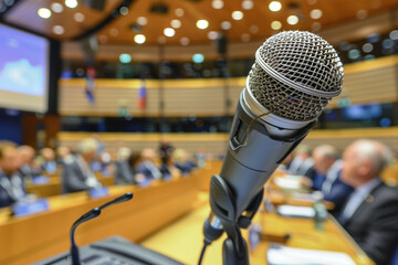 Close-up of a Microphone in a Conference Room