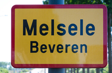 Road sign to the village of Melsele, Beveren, East Flanders, Belgium