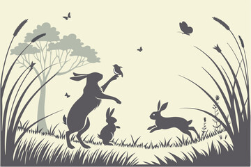 Easter Joy: Bunny Playtime Silhouette