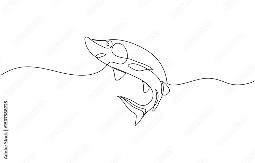 Aufkleber Sturgeon fish in continuous line art drawing style. Minimalist black linear sketch, A minimalist vector illustration of a sturgeon fish in continuous line art drawing style, using a single black line.