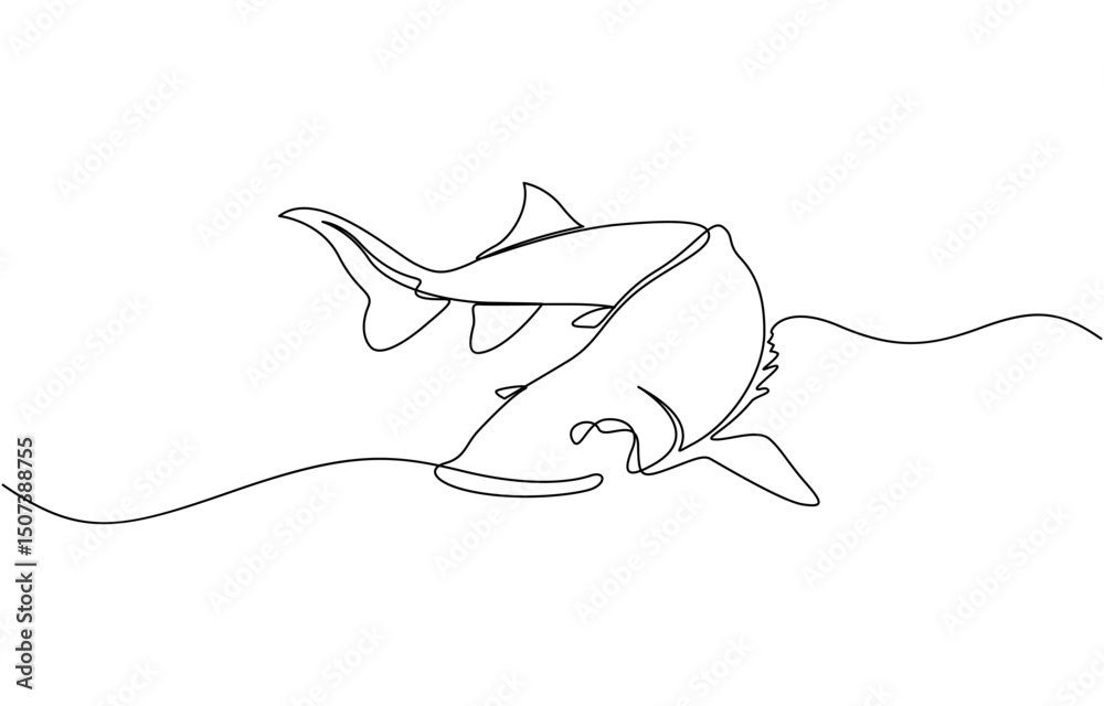Aufkleber Sturgeon fish in continuous line art drawing style. Minimalist black linear sketch, A minimalist vector illustration of a sturgeon fish in continuous line art drawing style, using a single black line.