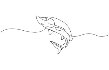 Fototapeta premium Sturgeon fish in continuous line art drawing style. Minimalist black linear sketch, A minimalist vector illustration of a sturgeon fish in continuous line art drawing style, using a single black line.