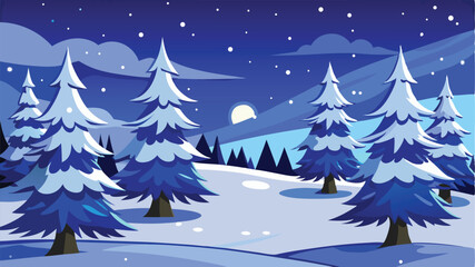 Obraz premium Snowy night winter wonderland forest scene