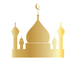 Golden Mosque Vector Icon – Islamic Masjid Silhouette with Crescent Moon | Elegant Gold Religious Landmark Design