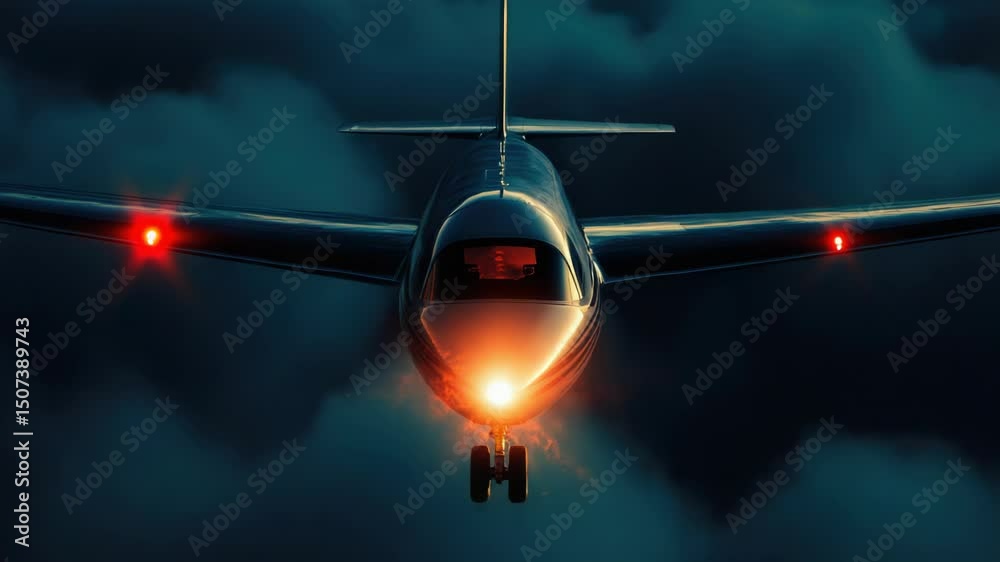 Poster aero plane with illuminated exit, suitable for aviation, technology and adventure concepts