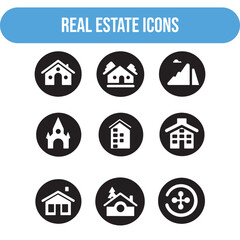 vector icons set of 6 for real estate , solid black and white 