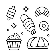 croissant pastry icon set bakery breakfast food