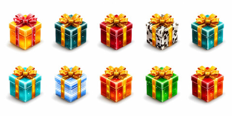 Collection of Christmas Elements, Gift Box, Snowman, Bells, Gnome, and Christmas Trees.