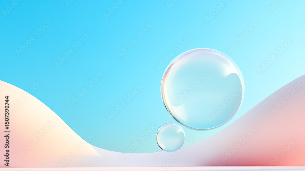 Leinwandbilder a minimalist abstract design featuring soft curves and translucent bubbles against a gradient blue b